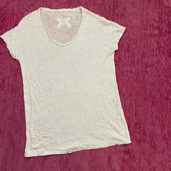Zadig And Voltaire Vicky Lame Deluxe T-Shirt Top Linen Size Medium White Silver - Picture 10 of 10